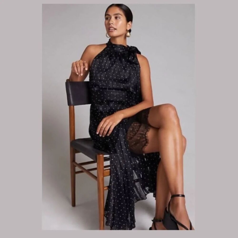 Sachin & Babi x Anthropologie Dot Halter Bow Midi Dress - Black/White 2